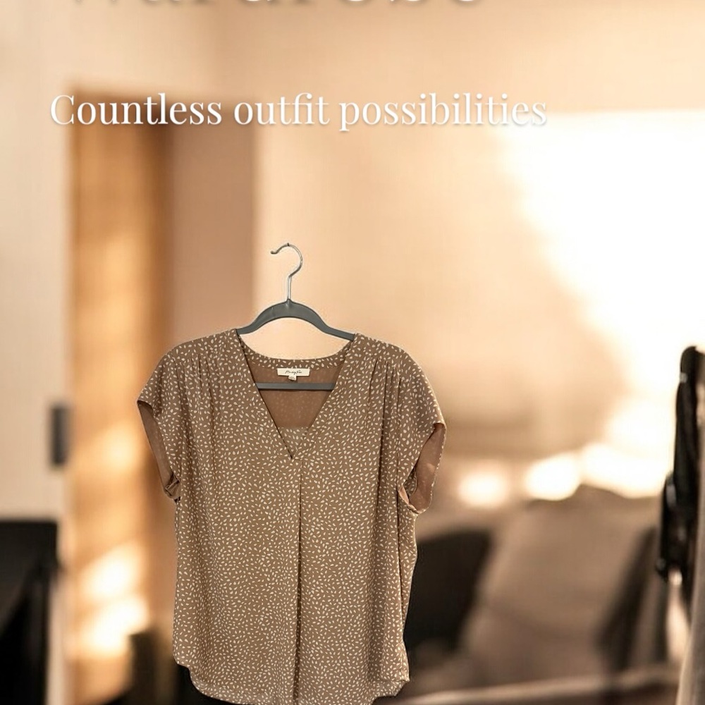 Monday Fun Tan Cream Relaxed Pleated Blouse